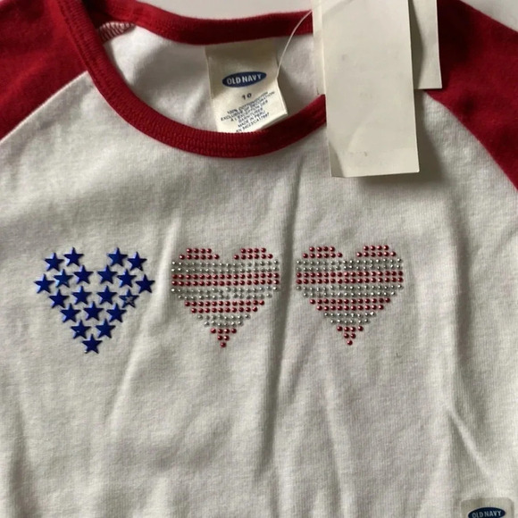 OLD NAVY NEW NWT GIRLS TOP SHIRT TSHIRT RED WHITE BLUE CASUAL WINTER SIZE 10 - Picture 2 of 4